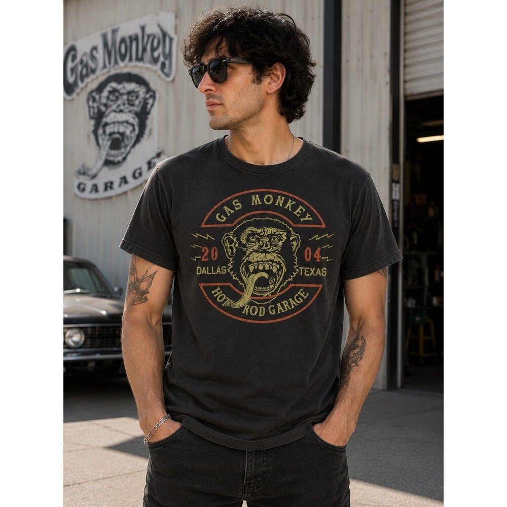 Gas Monkey Garage Dallas Texas 2004 Monkey Logo Graphic T-Shirt Black Hot Rod XL
